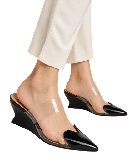LE COEUR WEDGE MULES IN PATENT LEATHER