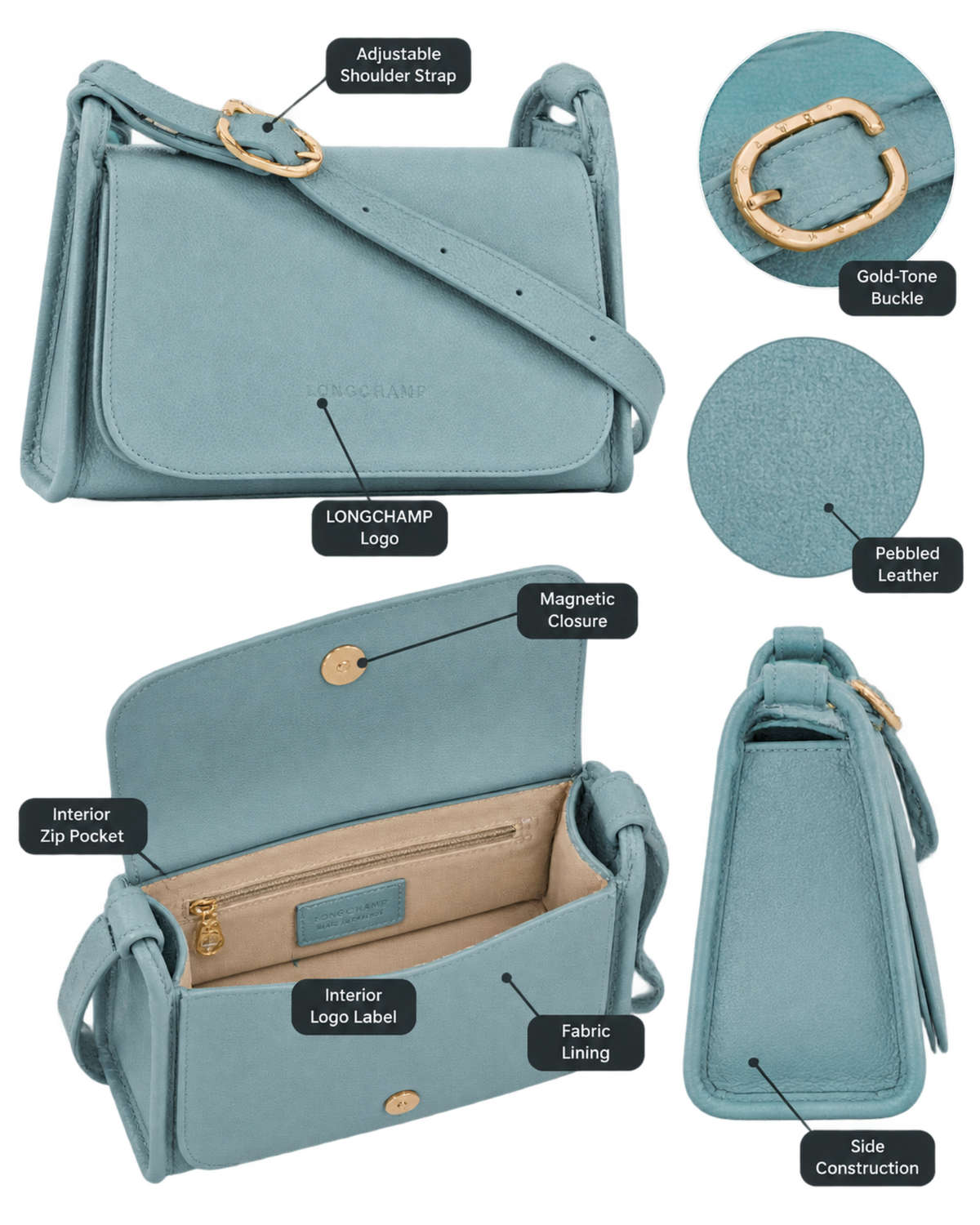 Le Foulonné M Crossbody bag Eucalyptus - Leather