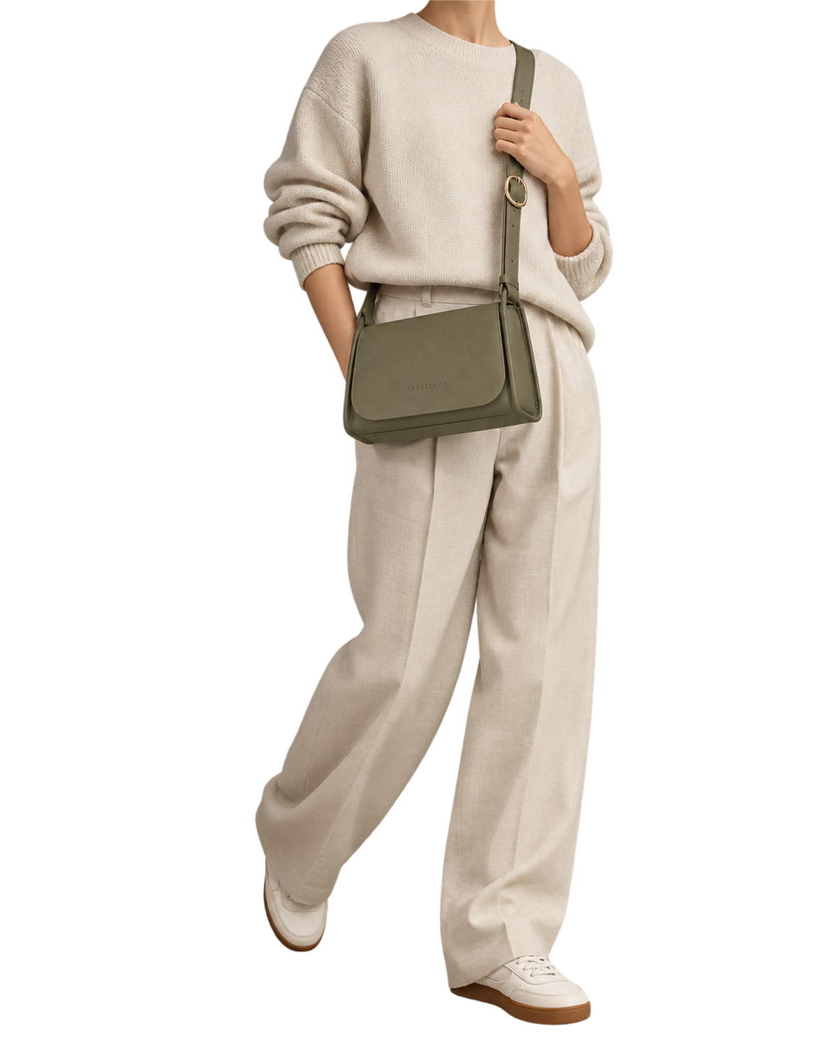 Le Foulonné M Crossbody bag Khaki - Leather