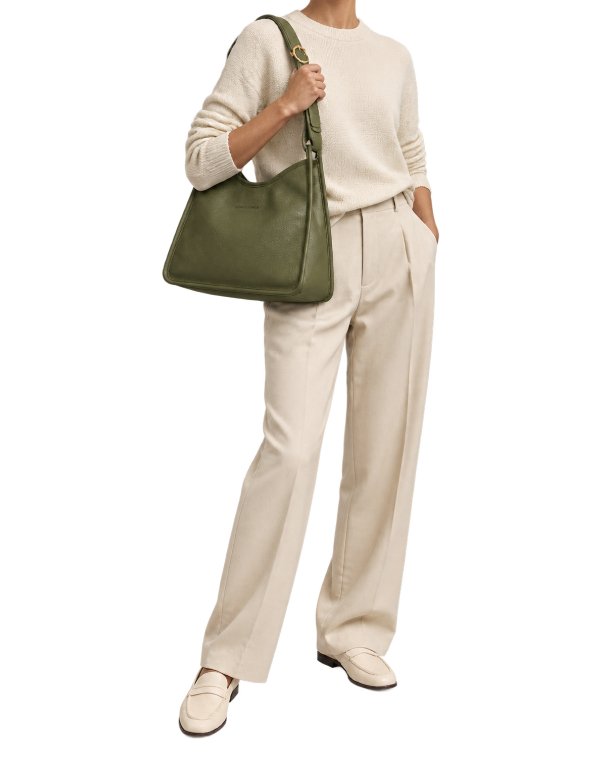 Le Foulonné M Hobo bag Khaki - Leather