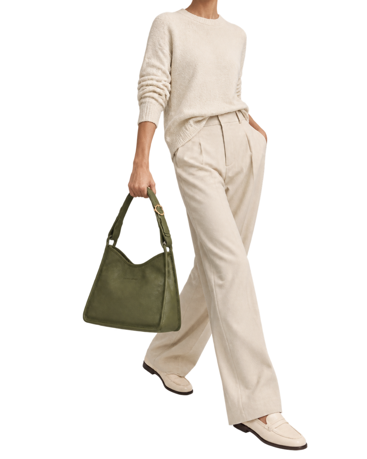 Le Foulonné M Hobo bag Khaki - Leather