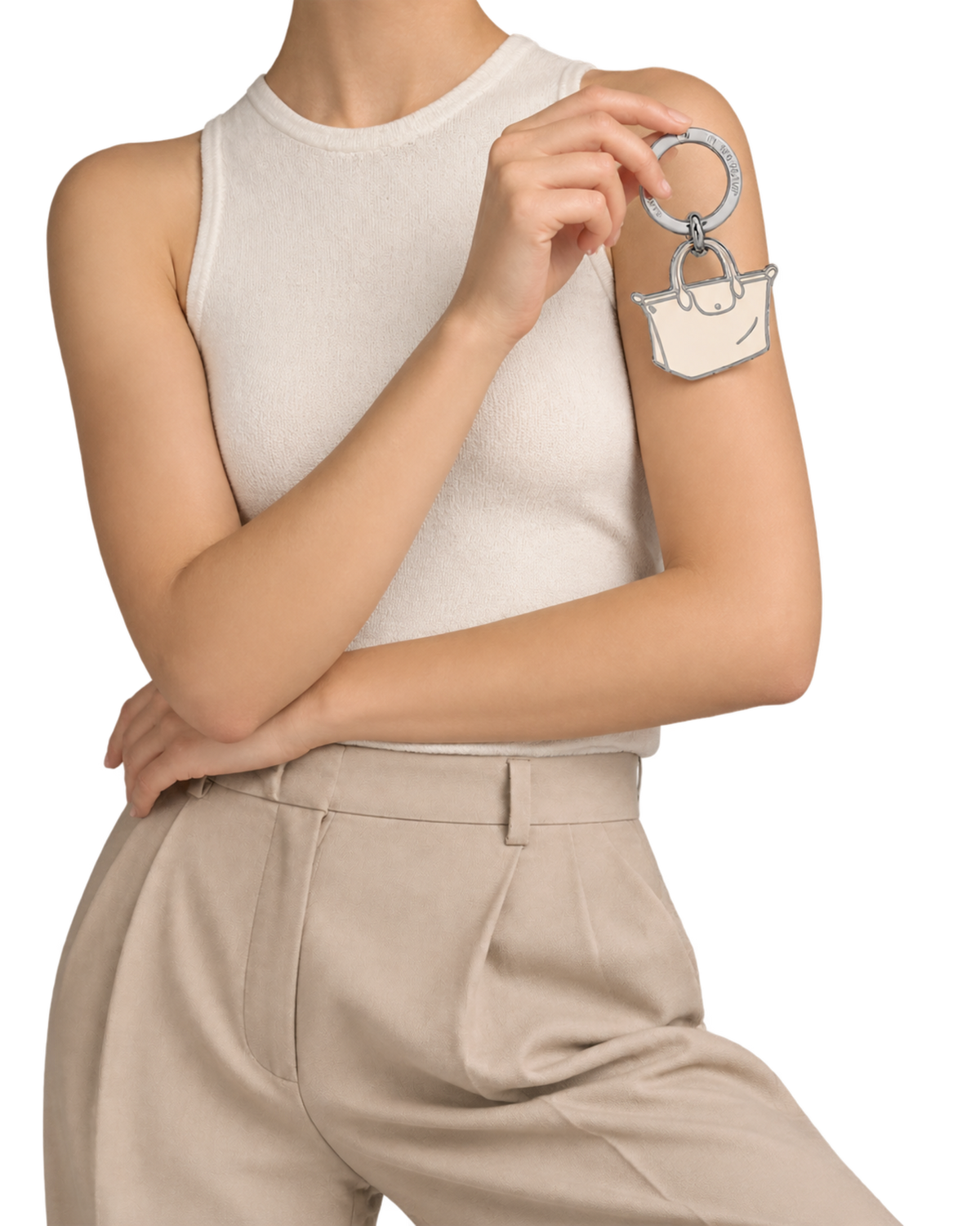 Le Pliage Key rings Ecru - Metal