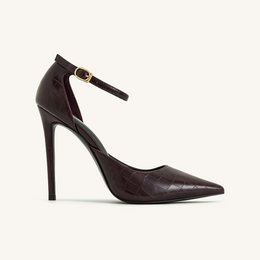 Leah Croc-Embossed Ankle Strap Heels - Burgundy
