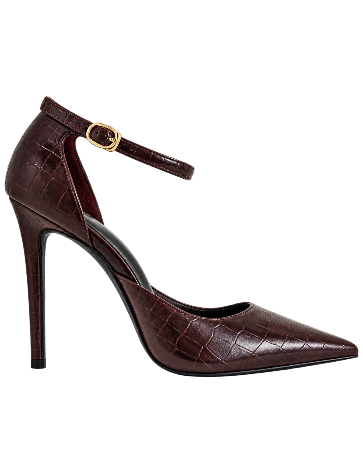 Leah Croc-Embossed Ankle Strap Heels - Burgundy