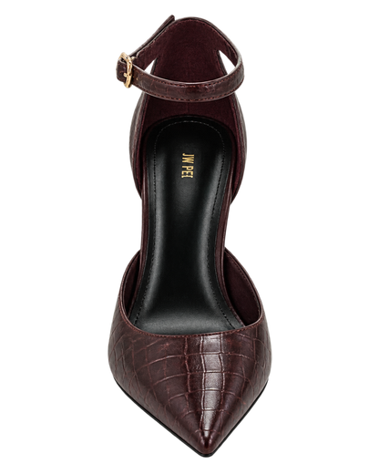Leah Croc-Embossed Ankle Strap Heels - Burgundy