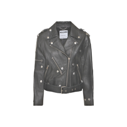 Moschino Leather belted jacket w/ zip details