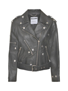 Moschino Leather belted jacket w/ zip details