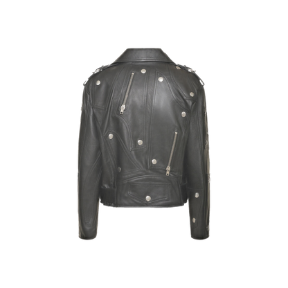 Moschino Leather belted jacket w/ zip details