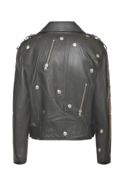 Moschino Leather belted jacket w/ zip details