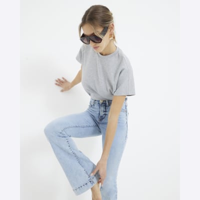 Light Blue High Rise Tummy Hold Flare Jeans