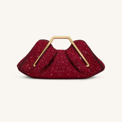 Lila Artificial Crystal Metal Frame Clutch - Red