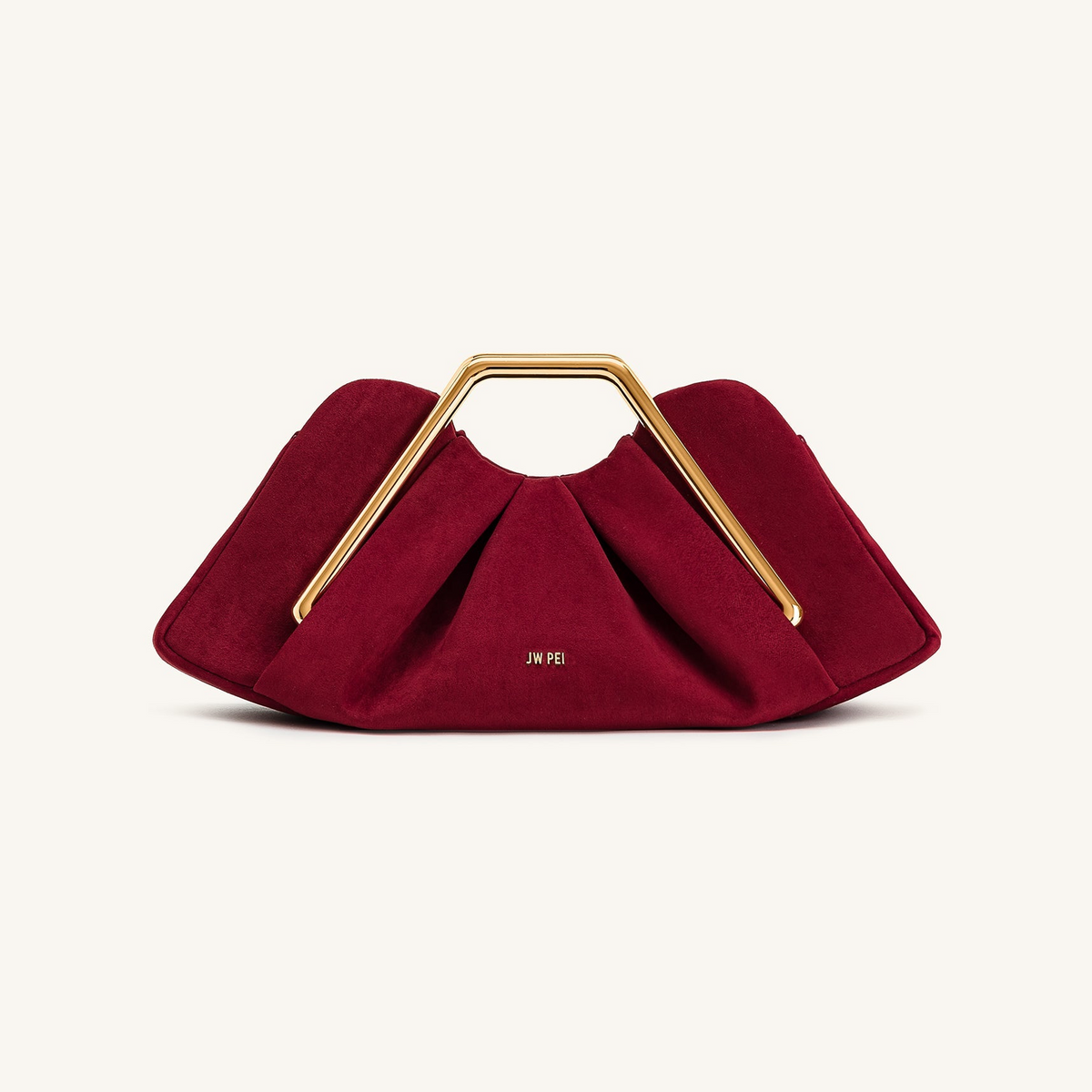 Lila Faux Suede Metal Frame Clutch - Red