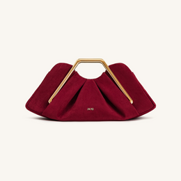 Lila Faux Suede Metal Frame Clutch - Red