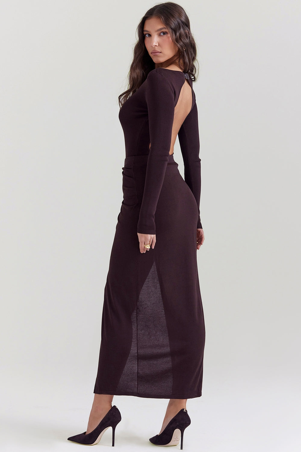 Espresso knit midi skirt