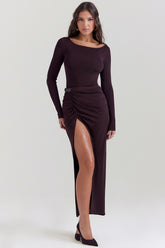 Espresso knit midi skirt