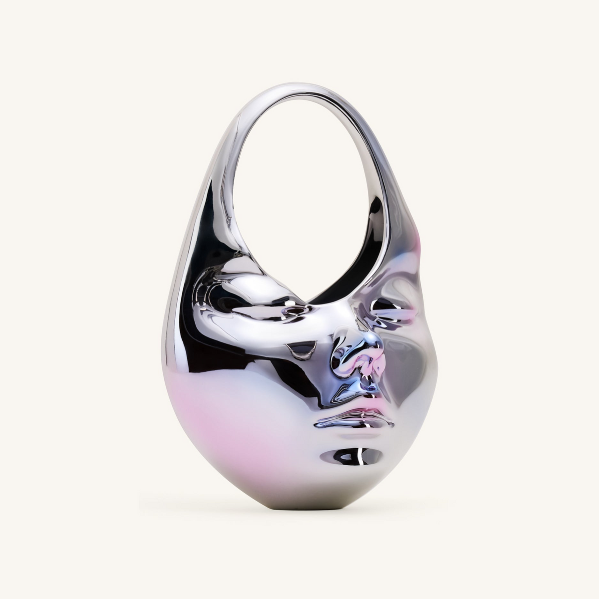 Lillian Face Crescent Top Handle Bag - Silver
