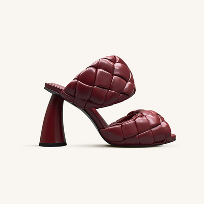 Lillian Weave Leather Heel Mules – Burgundy