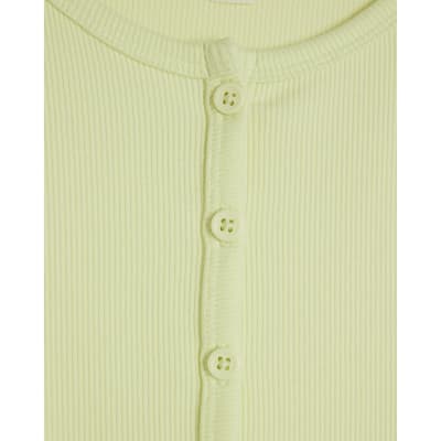 Lime Short Sleeve Ribbed Button Through Top