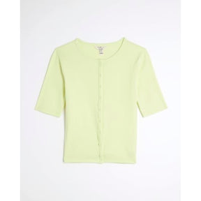 Lime Short Sleeve Ribbed Button Through Top
