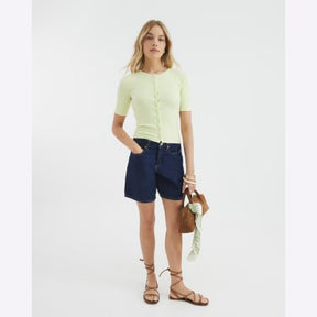 Lime Short Sleeve Ribbed Button Through Top