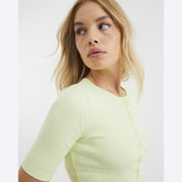 Lime Short Sleeve Ribbed Button Through Top