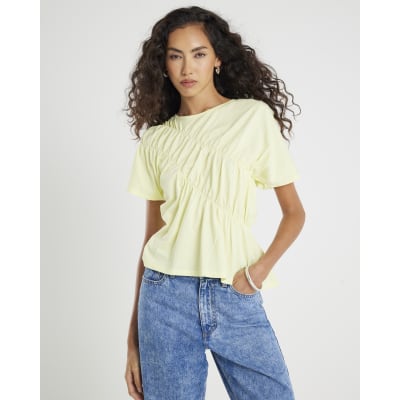 Lime Short Sleeve Ruched Front T-shirt