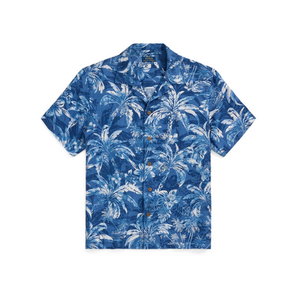 Linen Palm Pattern Short Sleeve Shirt