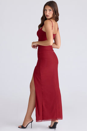 Lini deep red stretch mesh corset maxi dress
