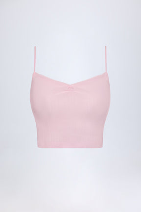 Pointelle Ruched Camisole Crop Top in Baby Pink