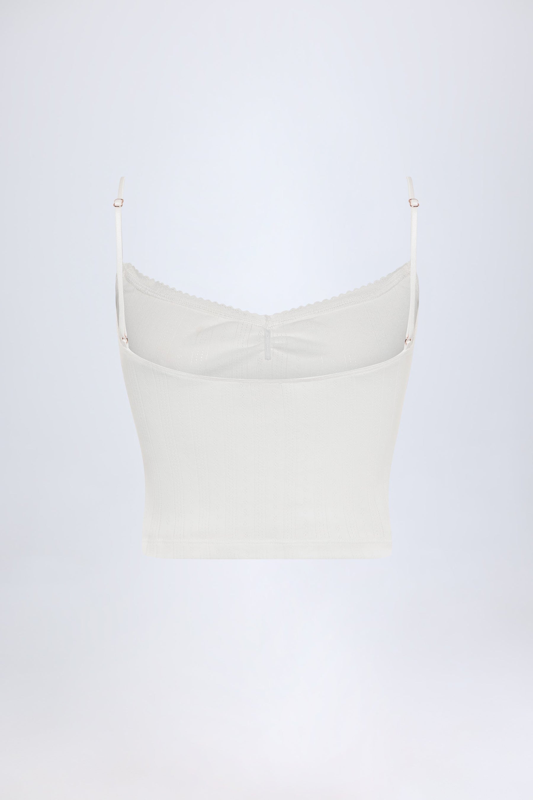 Pointelle Ruched Camisole Crop Top in White