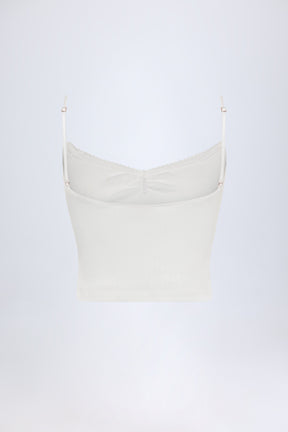 Pointelle Ruched Camisole Crop Top in White