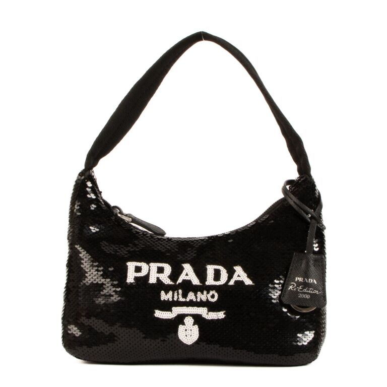 Prada Re-Edition 2000 Sequined Shoulder Bag in Black