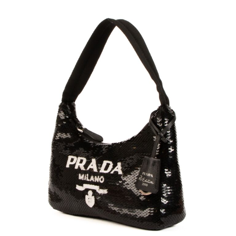 Prada Re-Edition 2000 Sequined Shoulder Bag in Black