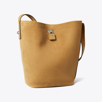 Lock Slim Suede Bucket Bag