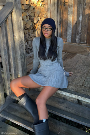 Blair Knit Mini Dress With Pleats - Charcoal