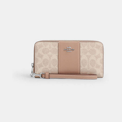 Long Zip Around Wallet In Signature Canvas With Stripe