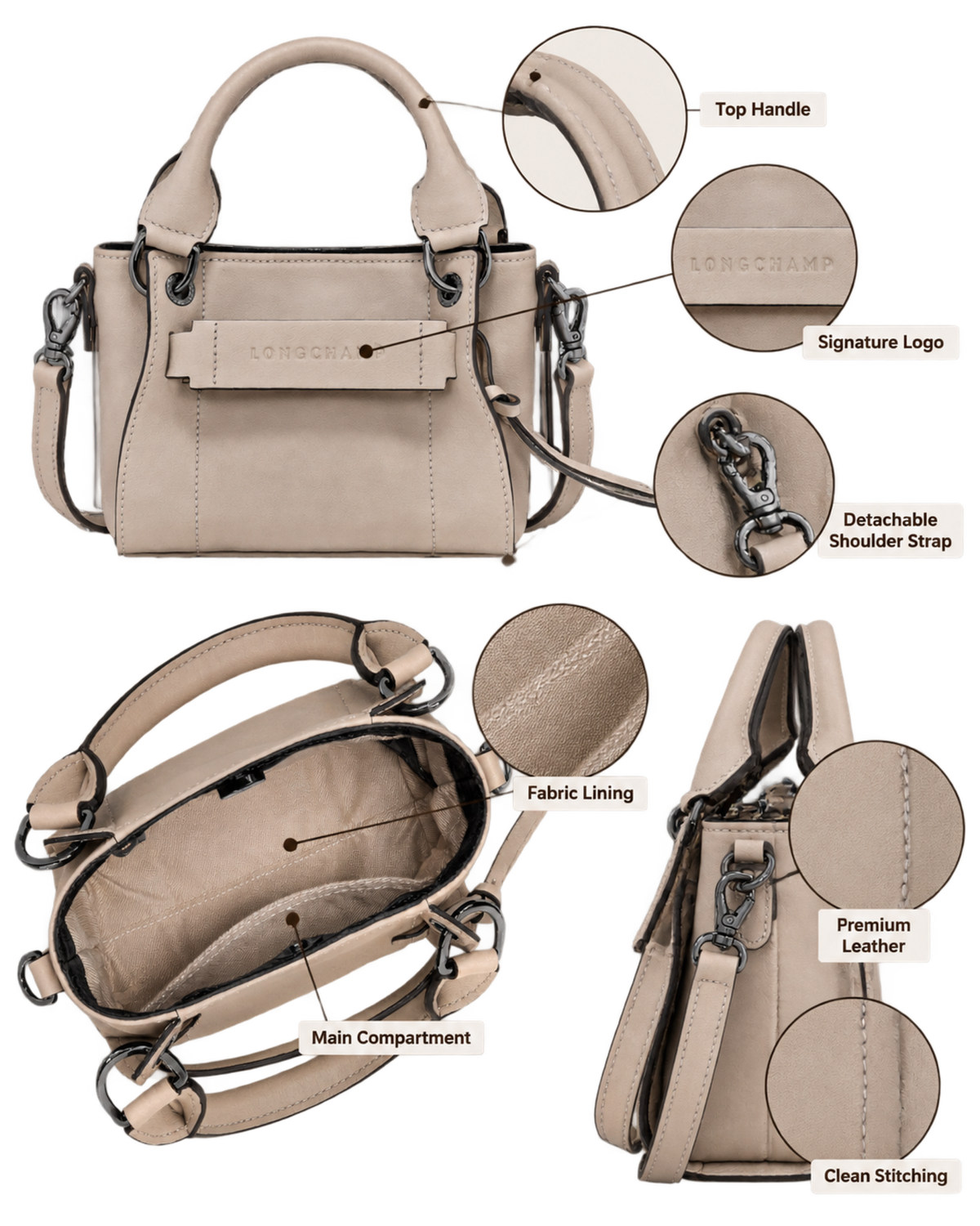Longchamp 3D XS Handbag Clay - Leather