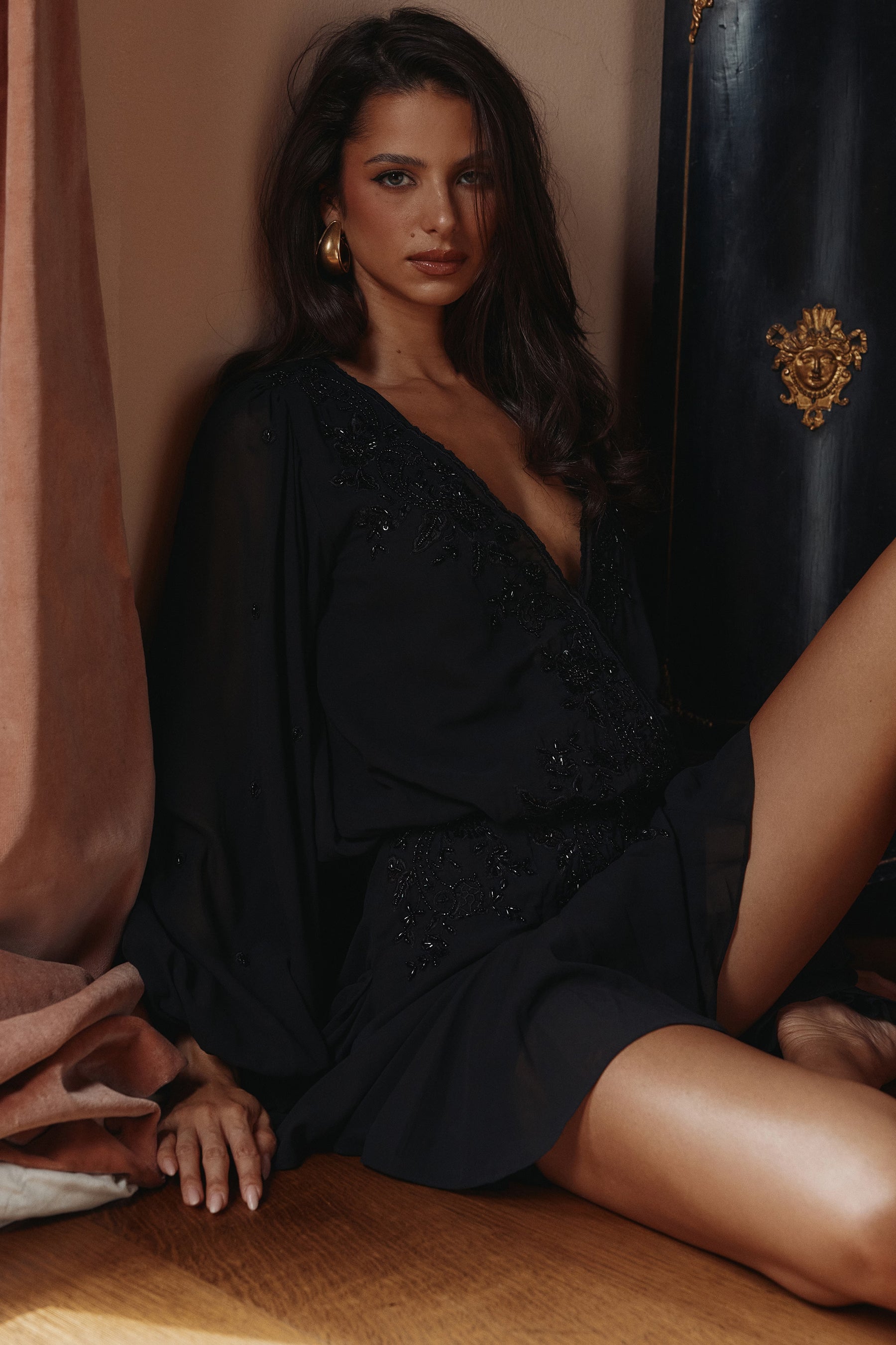 Gianna black hand beaded georgette mini dress - limited edition