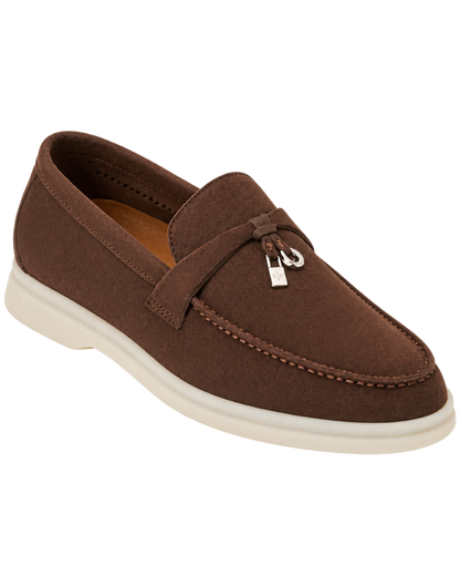 Loro Piana Summer Charms Walk Suede Chocolate Loafers