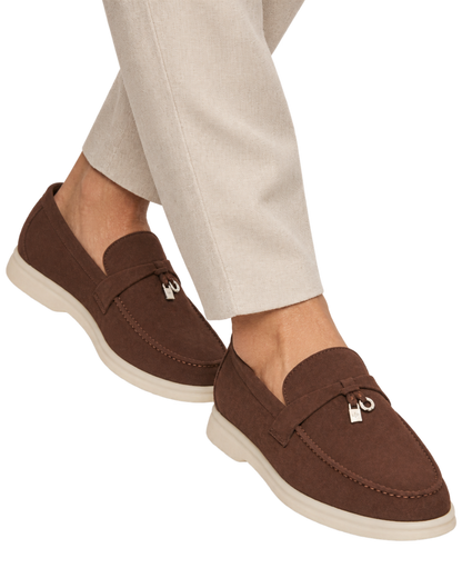 Loro Piana Summer Charms Walk Suede Chocolate Loafers