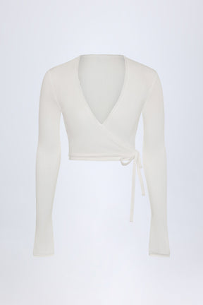 Pointelle Wrap Crop Top in White