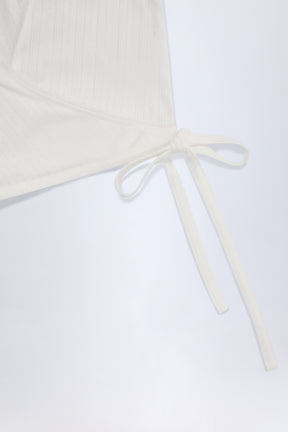 Pointelle Wrap Crop Top in White