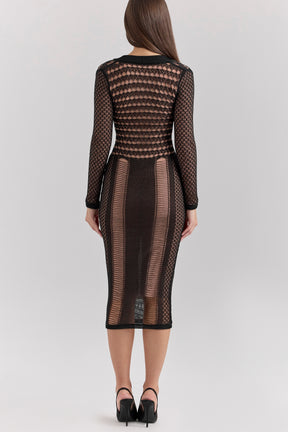 Black plunge midi dress