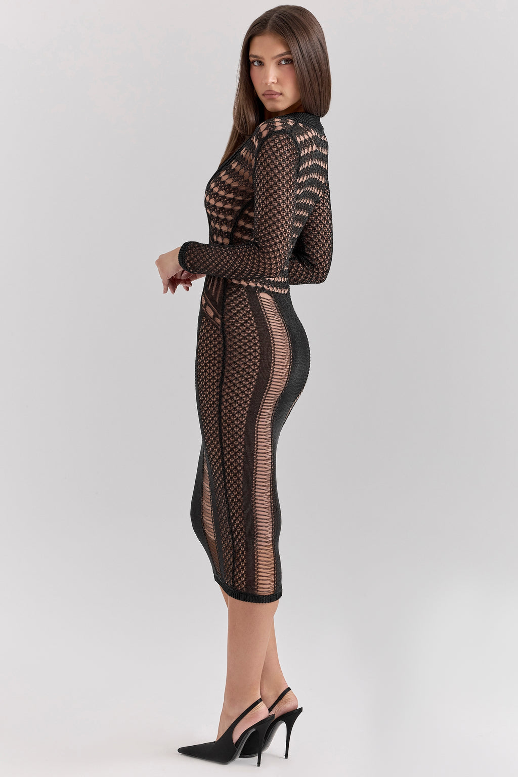 Black plunge midi dress