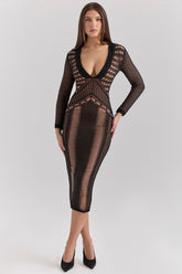 Black plunge midi dress