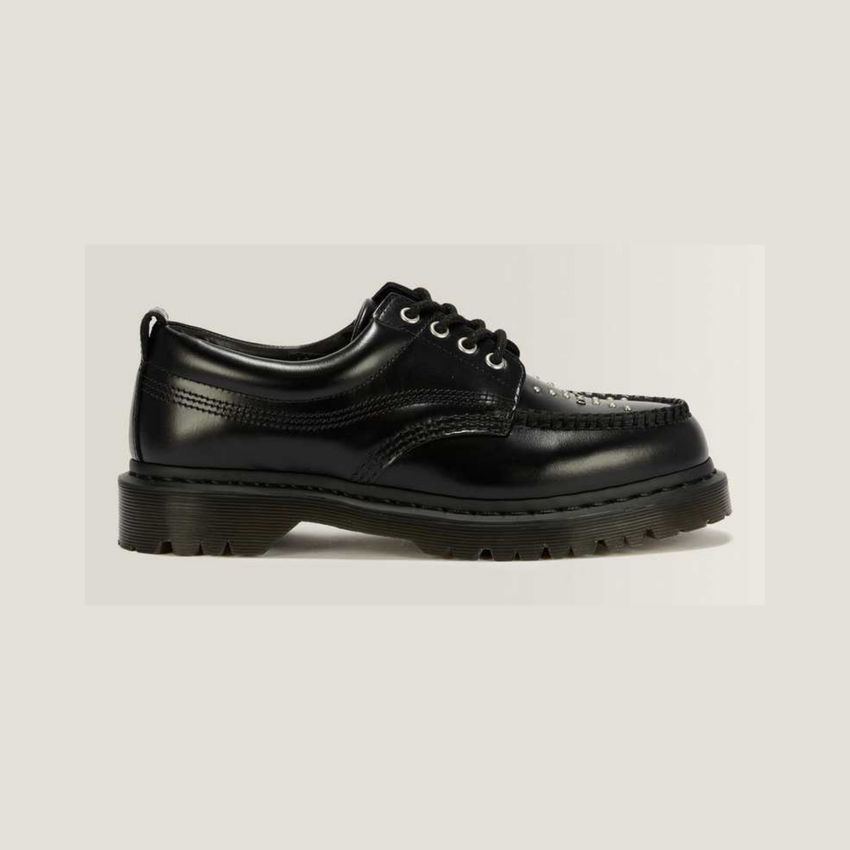 Lowell Stud Analine Leather Moc Toe Shoes — Black