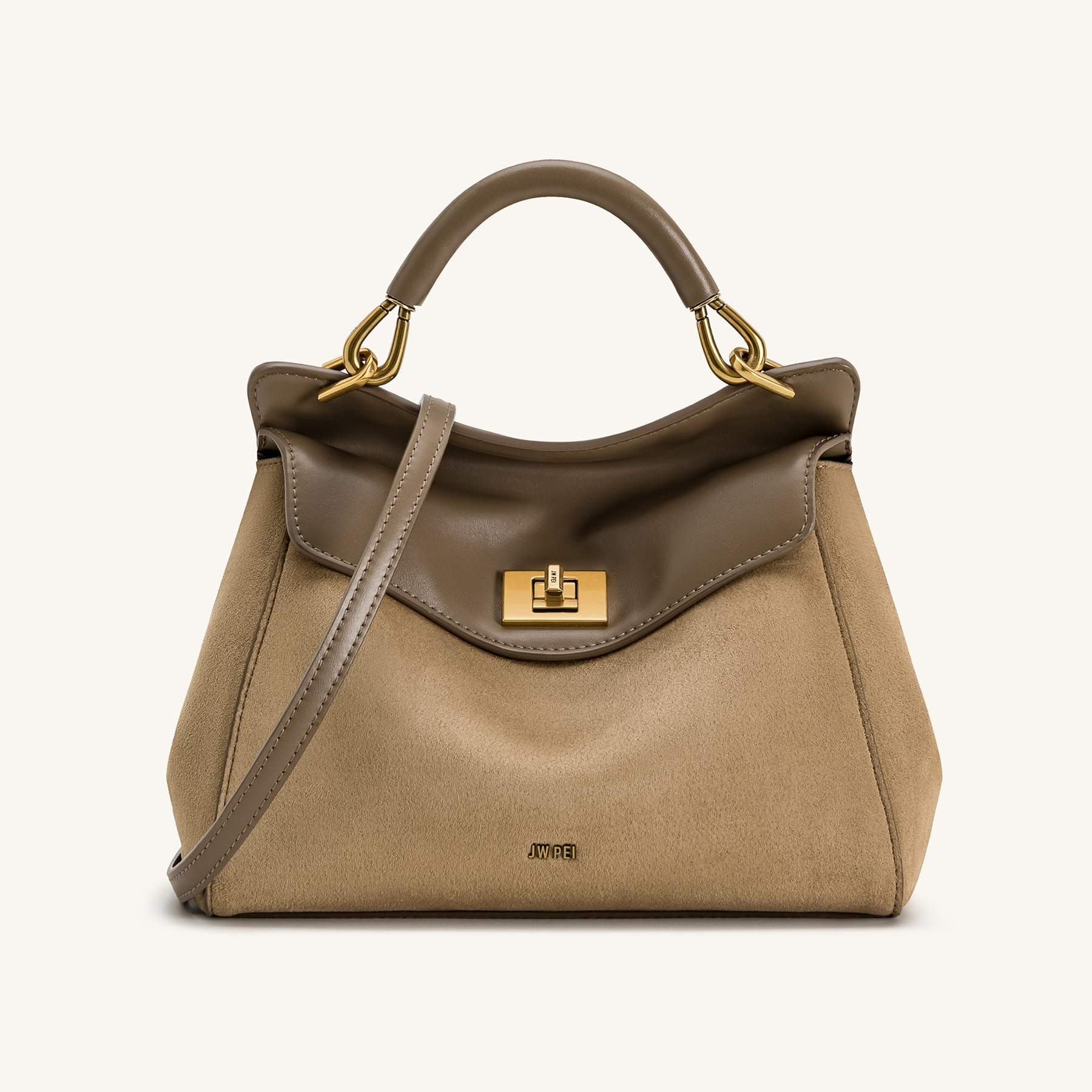 Lucia Classic Faux Suede Top Handle Bag - Taupe