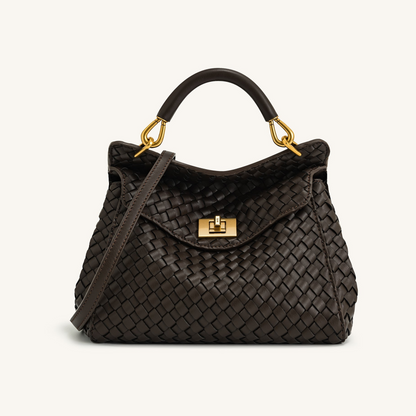 Lucia Classic Top Handle Woven Bag - Dark Brown