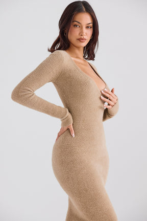 Camel fuzzy maxi dress
