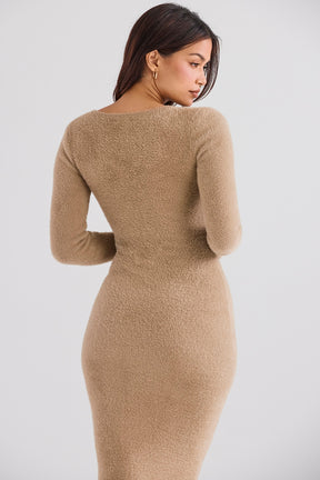 Camel fuzzy maxi dress